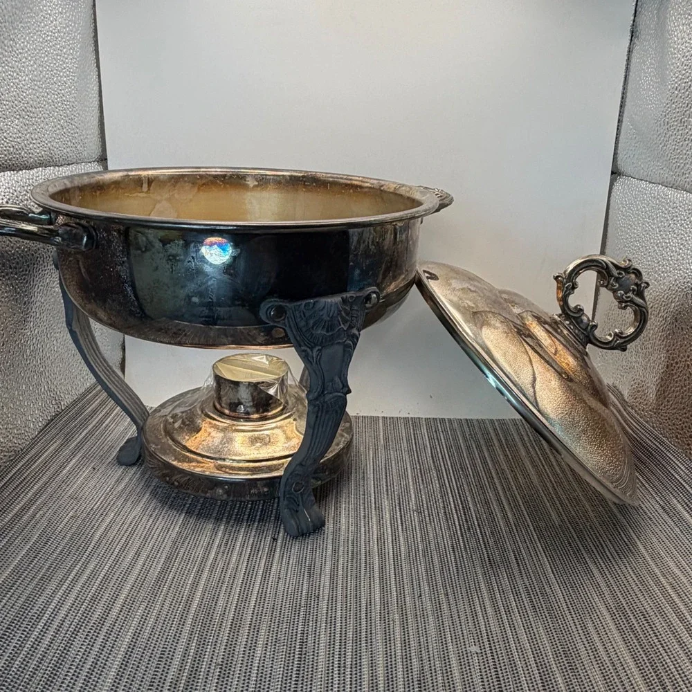 Eales 1779 Silverplate Chafing Dish Ornate Stand Water Pan Lid Victorian Style